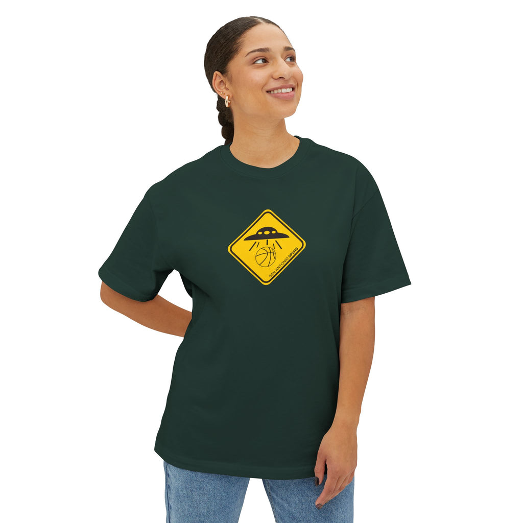 UFO Spurs Graphic Tee — Oversized Boxy Alien Sign T-Shirt