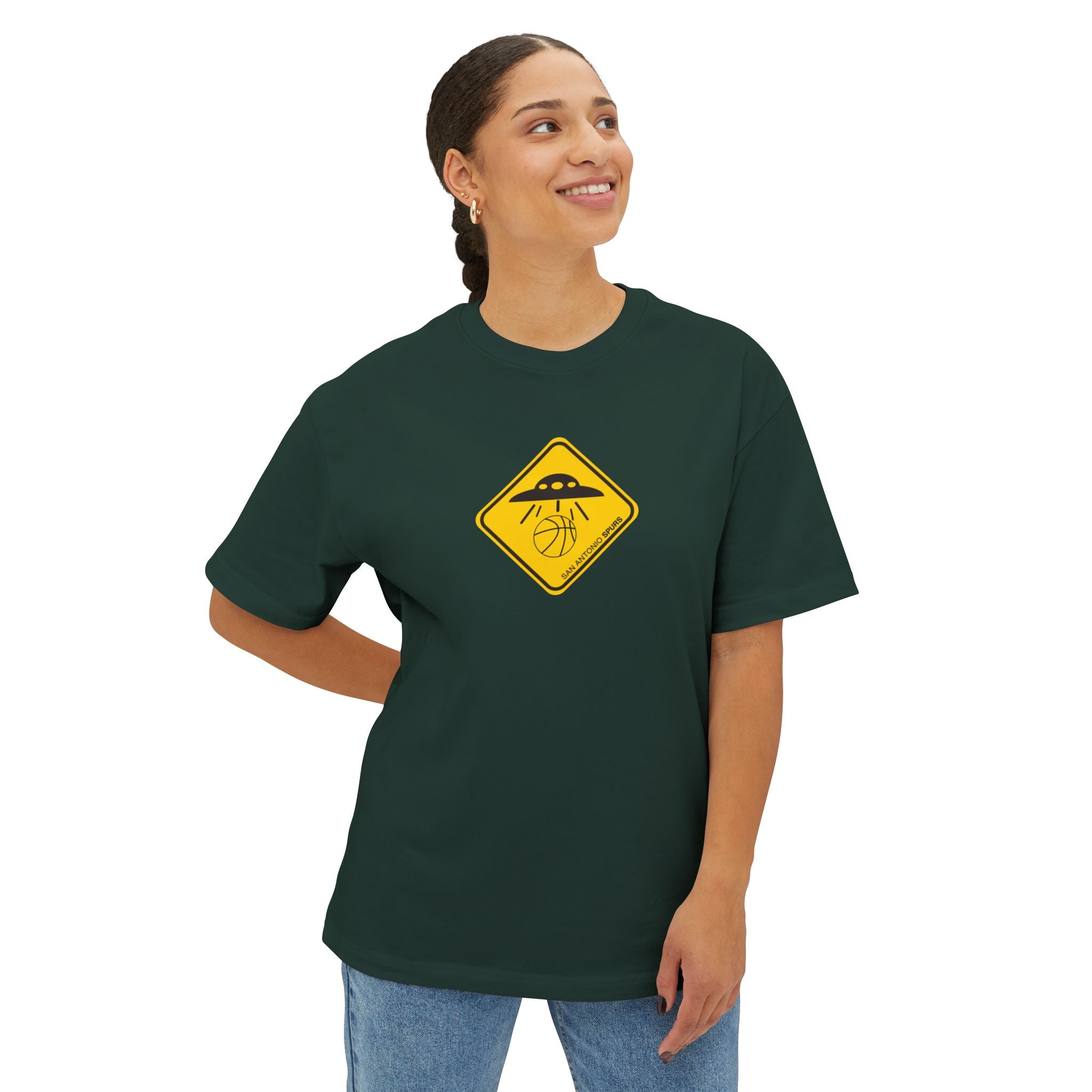 UFO Spurs Graphic Tee — Oversized Boxy Alien Sign T-Shirt