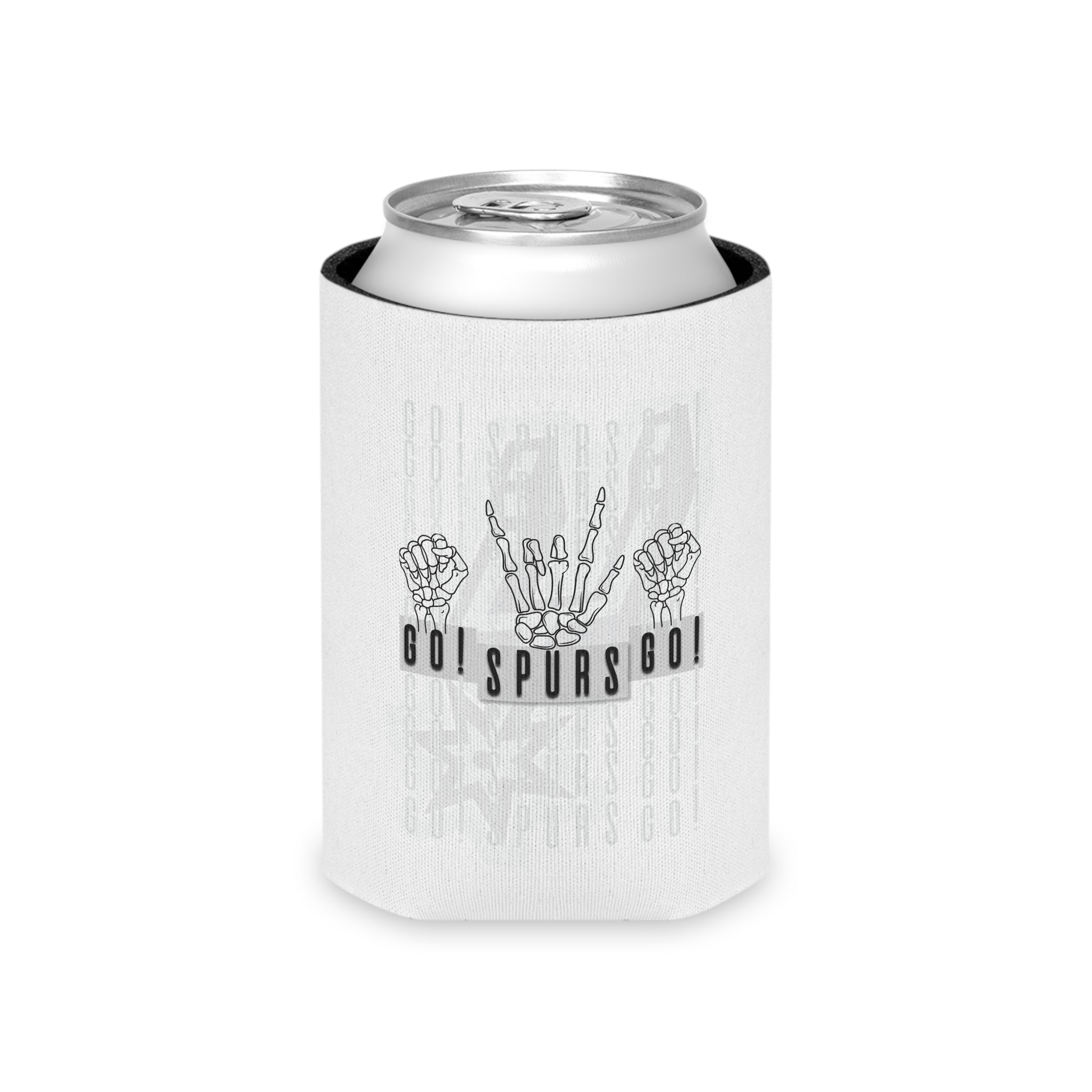 Can Cooler — Grunge “Go! Spurs! Go!” Skeleton Hands Beer Koozie