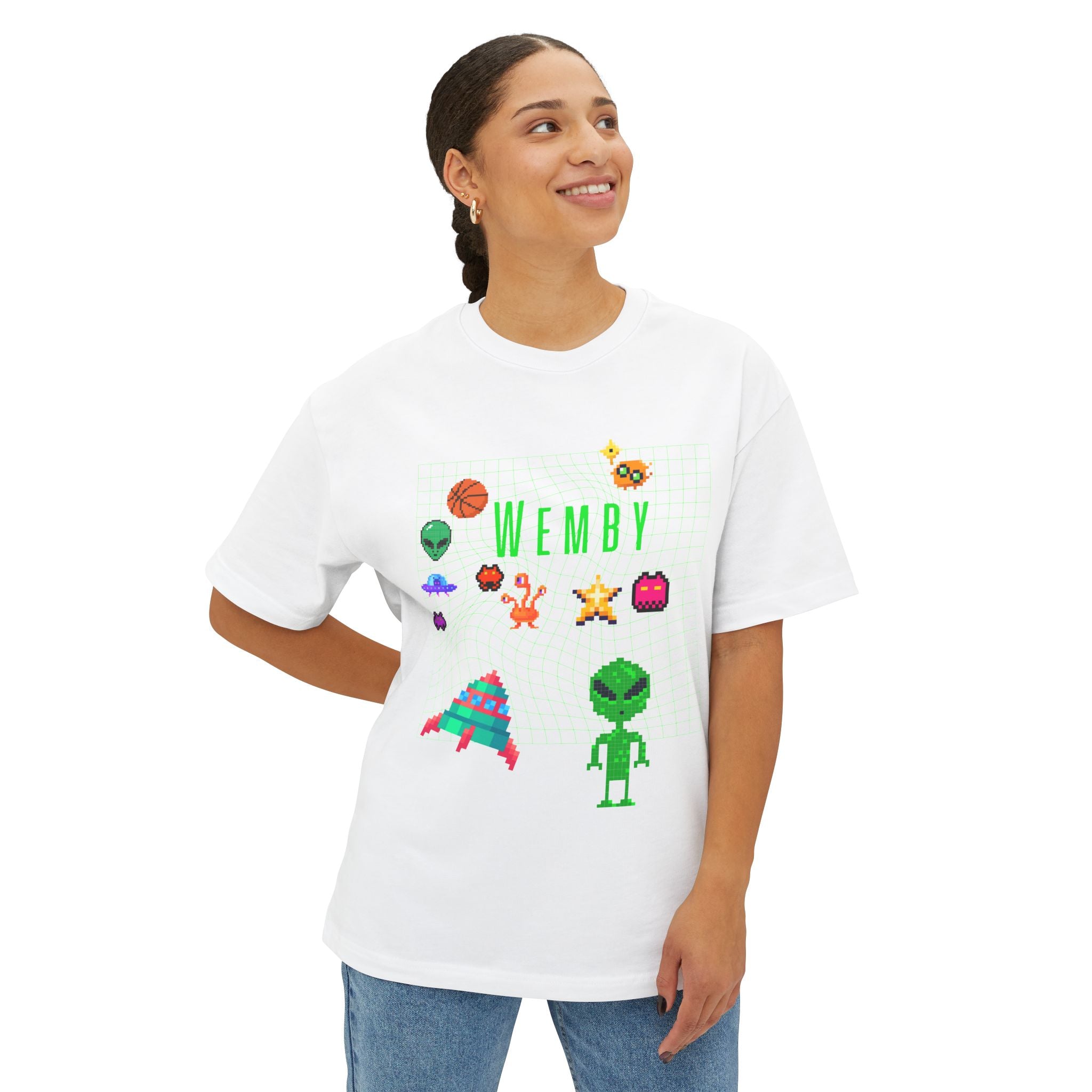 Wemby Alien Sticker Unisex Oversized Boxy Tee
