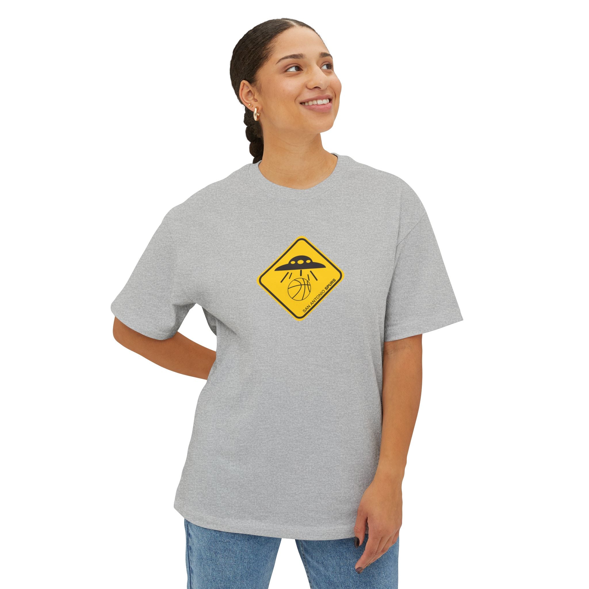 UFO Spurs Graphic Tee — Oversized Boxy Alien Sign T-Shirt